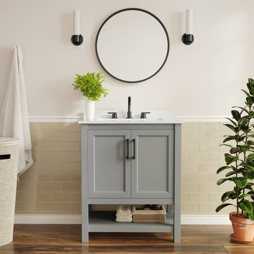 Bathroom Vanity with Undermount Sink and Open Storage Shelf
