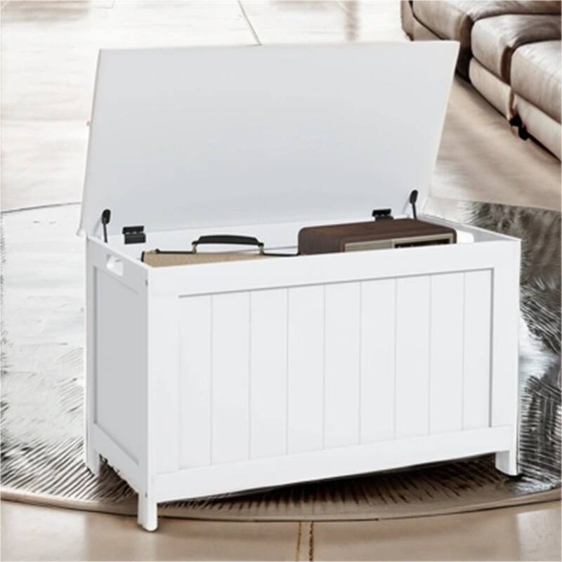 29.9" Wood Storage Box with 2 Safety Hinges and Side Handles