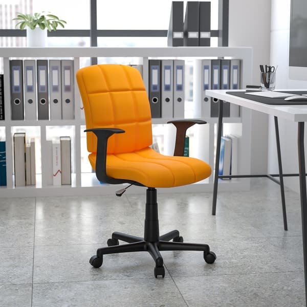 slide 2 of 13, Mid-Back Quilted Vinyl Swivel Task Office Chair with Arms Orange