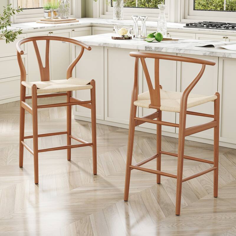 Weave Counter Height Bar Stools, Fully Assembled Rattan Bar Chairs for Kitchen Island,1pc
