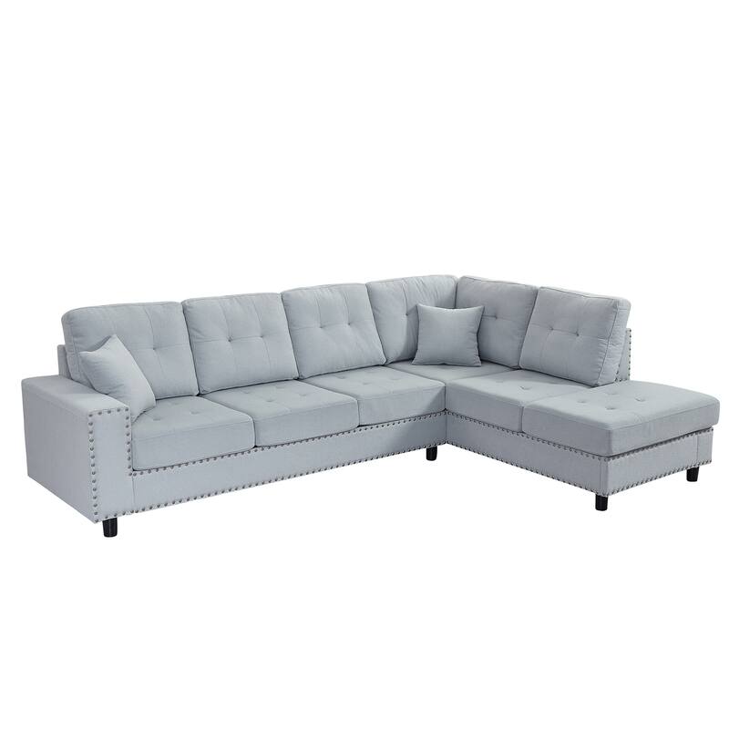 109.2" L-Shaped 5-Seater Modular Sectional Sofa with Removable Back Cushions, 2 Pillows, in High-Quality Linen