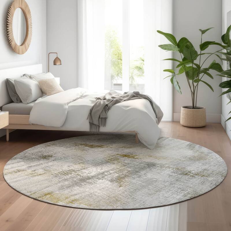 Premium Washable Super Soft Modern Brushstrokes V Mayfield Rug - Taupe - 8' x 8' - Round