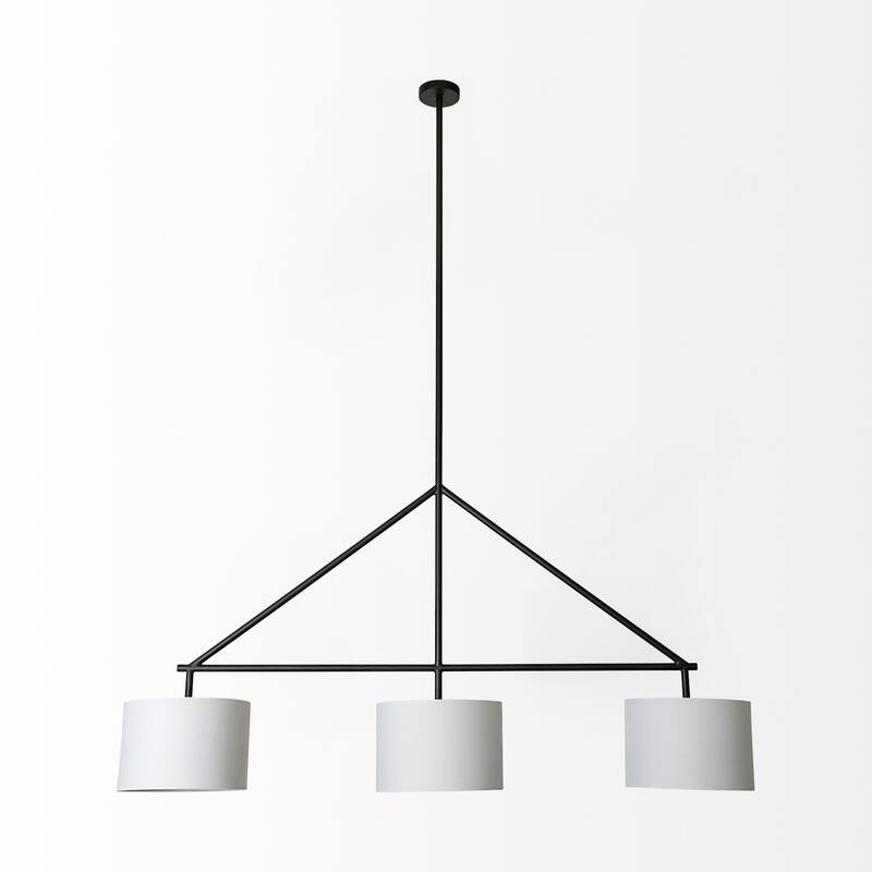 Nelly Black Metal Frame With 3 White Fabric Shades Chandelier