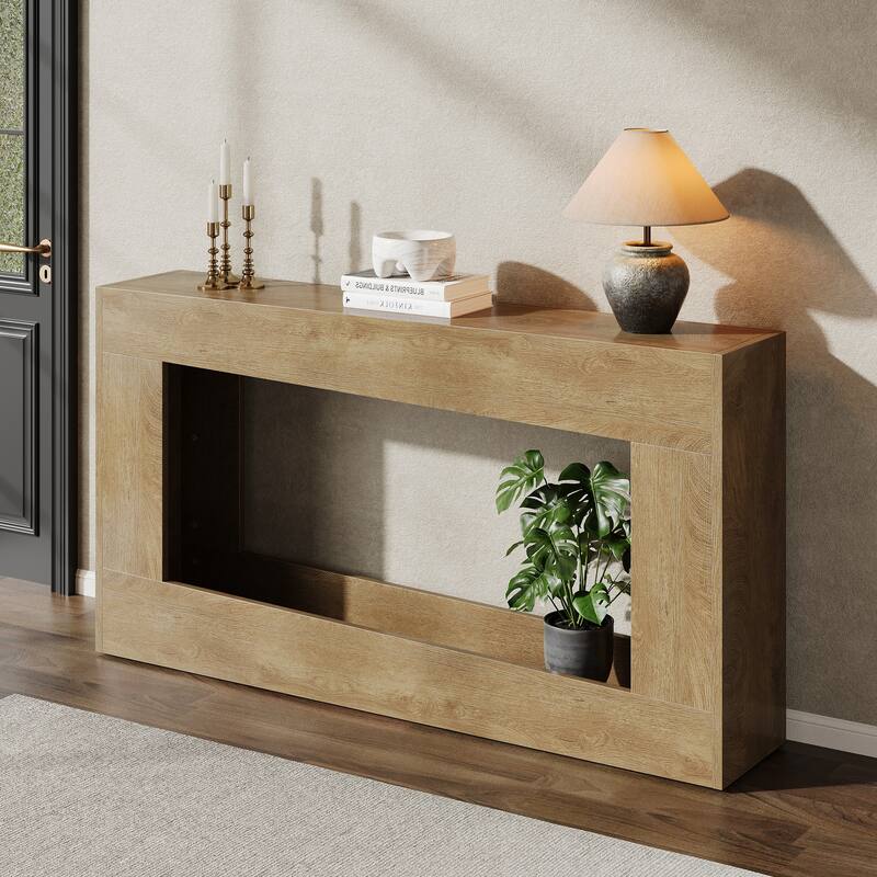 63-Inch Wood Console Table, Long Entryway Table with Storage Shelf, Farmhouse Narrow Sofa Table