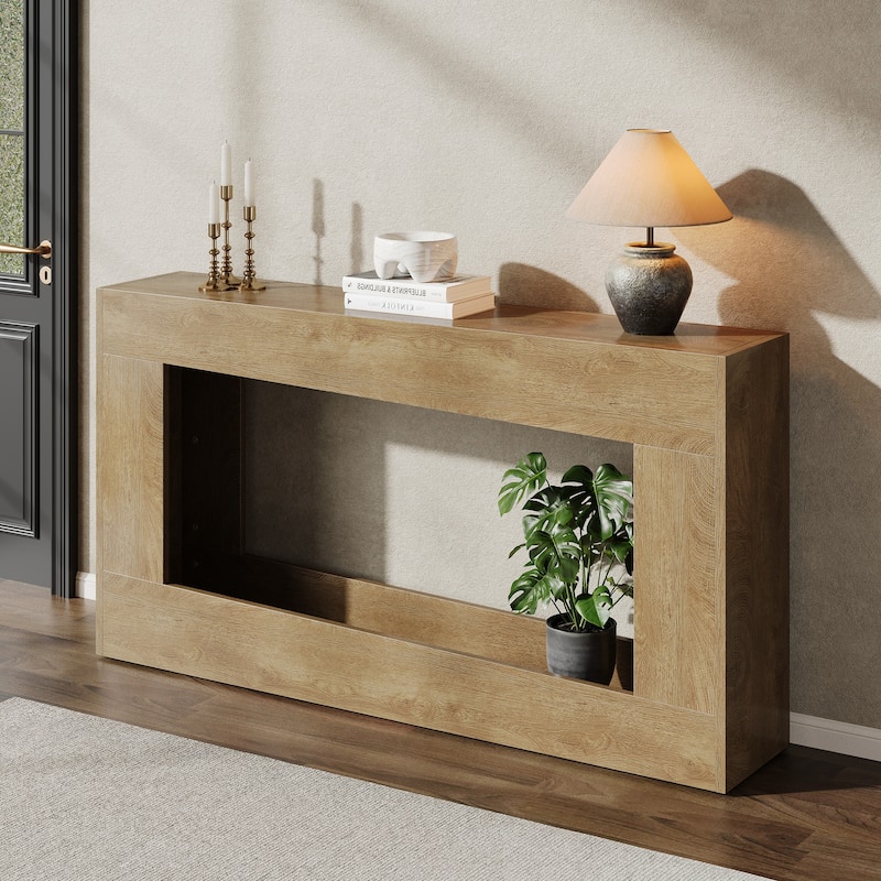 Rossetta Modern Distinctive Hollow Design Farmhouse Style Narrow Console Table with Moisture-Proof Foot Pads