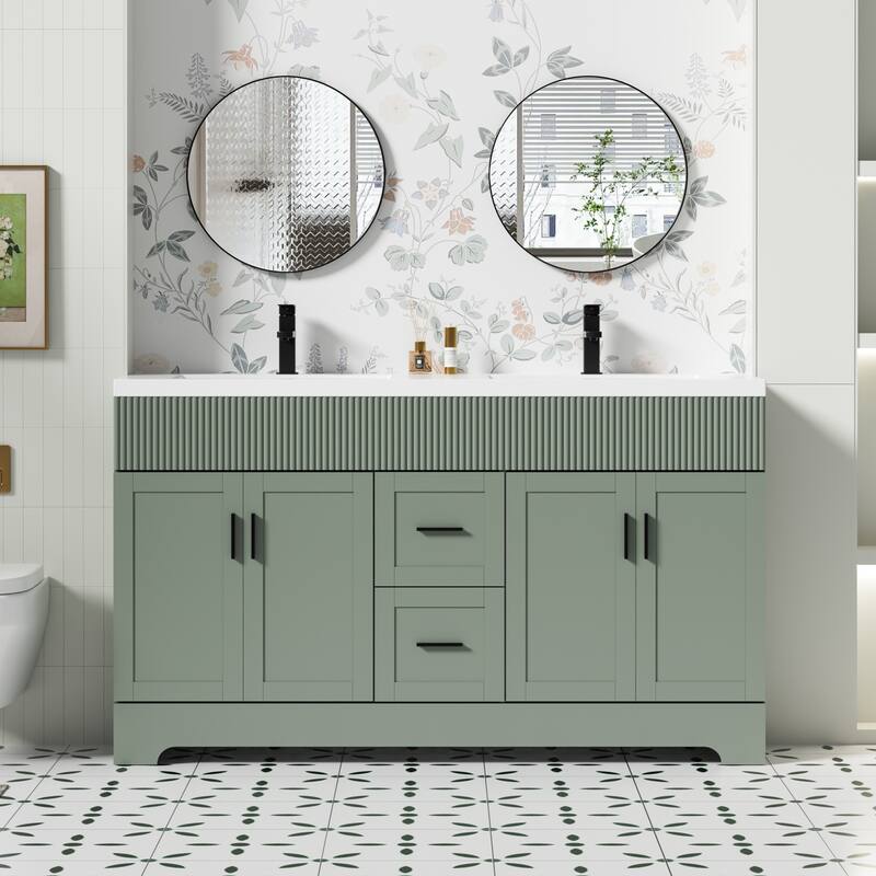 Modern 24"/30"/36"/48" Wave-Line Bathroom Vanity Set with Sink & Faucet - 60" - 60"Green