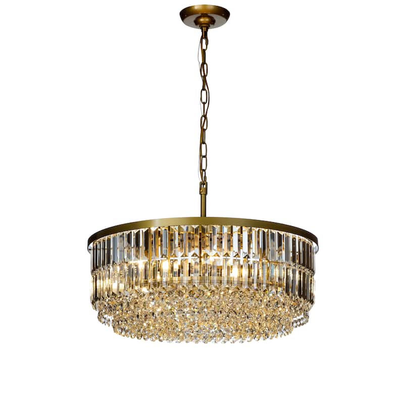 Modern Glam Gold Round Crystal Chandelier - W:23.6" - Painted Brass