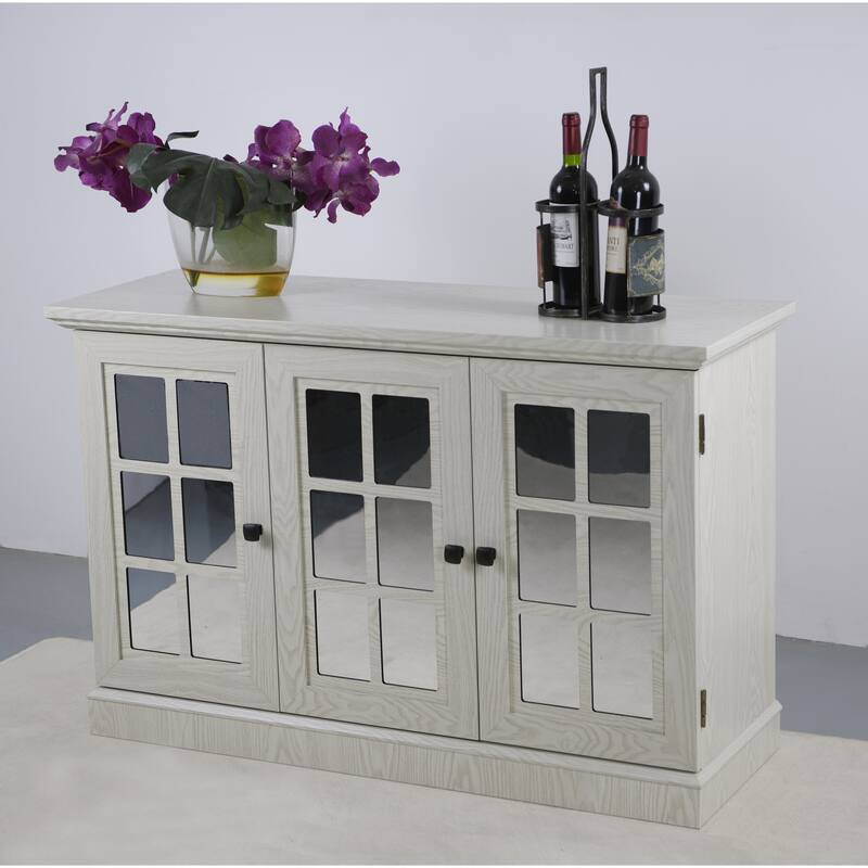 Sideboard Cabinet with 3 Mirrored Acrylic Doors, Multifunctional Wood Storage Cabinet, Accent Cabinet with Adjustable Shelves