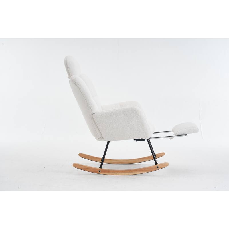 Teddy Fabric Upholstered Rocking Chair with Pillow and Footrest