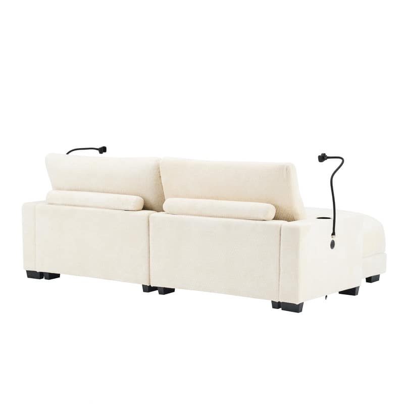 Chaise Lounge Chair Upholstered Modular Sofa with Cup & Phone Holders