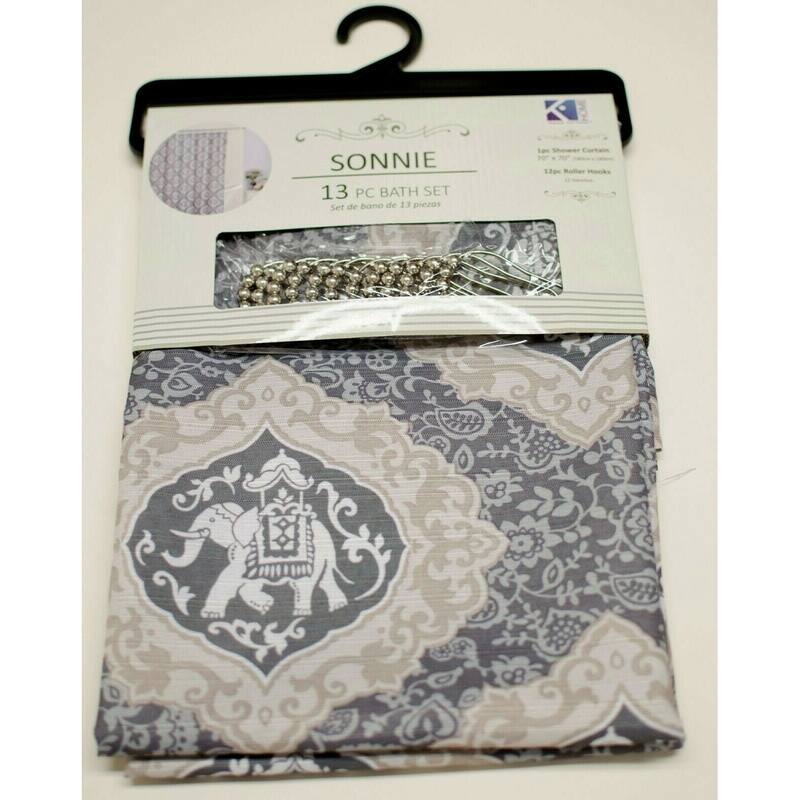 13 Piece Canvas Shower Curtain & Roller Hooks Set - Beautiful and Modern Design