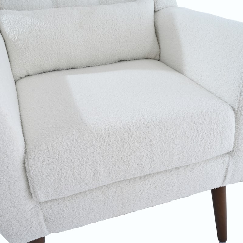 Clearance Sale Modern Accent Chair, Teddy Fabric Living Room Lounge Chairs with Wooden Legs Accent Chairs, White
