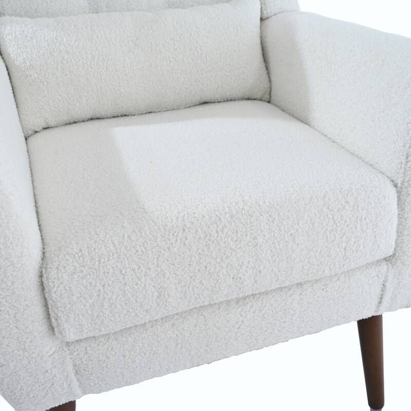 Teddy Fabric Accent Chair, Upholstered Single Sofa Chair, Lounge Reading Chair with Pillow Backrest & Tapered Wooden Legs