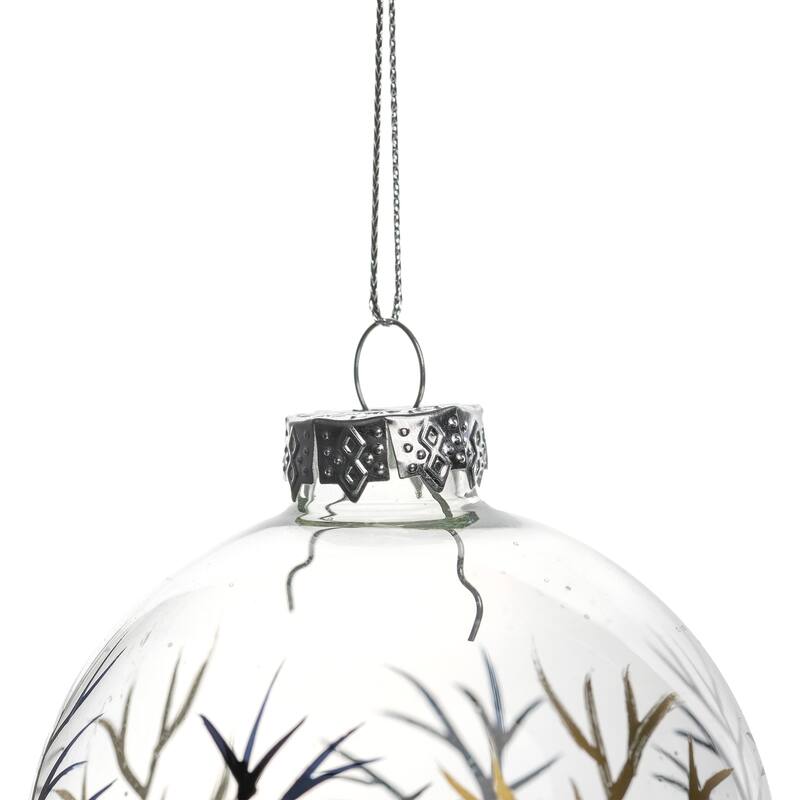 4ct Clear Frosted Winter Tree Glass Christmas Ball Ornaments 3.25"