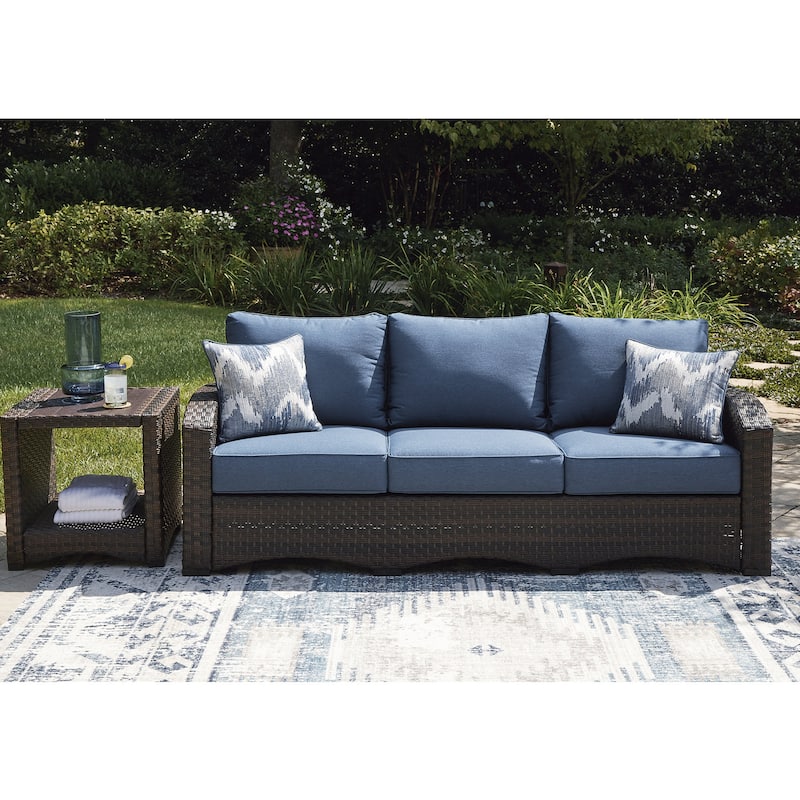 Signature Design by Ashley Windglow Blue/Brown Outdoor Sofa with Cushion - 80.38" W x 31" D x 36" H