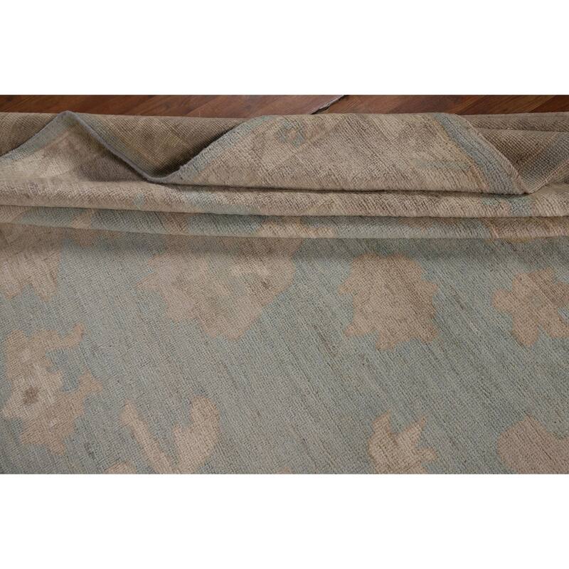 Light Blue Oushak Turkish Rug Hand-Knotted Wool Carpet - 9'0"x 11'10"