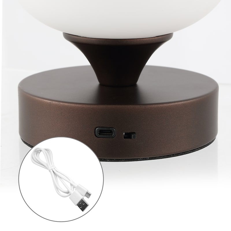 Zoe 6.13" Bohemian Farmhouse Iron Wireless Rechargeable Integrated LED Table Lamp, Oil Rubbed Bronze/White by JONATHAN Y
