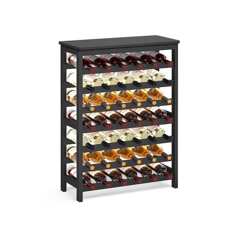 Ink Black 42-Bottle Wicker Wine Rack with 7-Tier Shelves and Tabletop for Home Bar Storage - 11.4"D x 26"W x 39.2"H