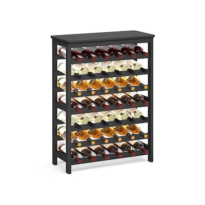 Ink Black 42-Bottle Wicker Wine Rack with 7-Tier Shelves and Tabletop for Home Bar Storage - 11.4"D x 26"W x 39.2"H