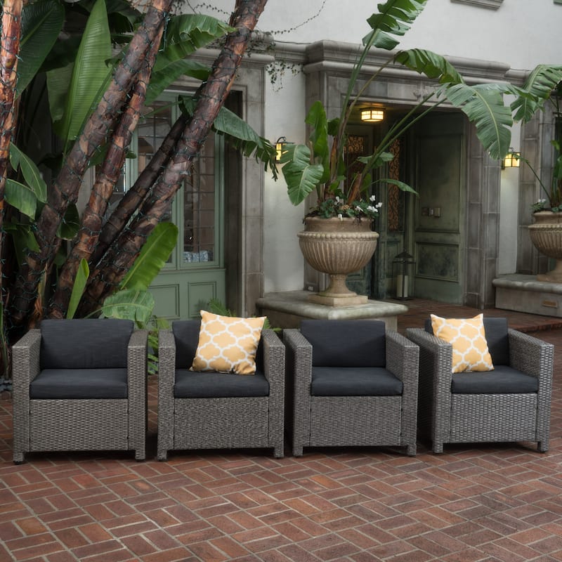 Puerta Outdoor Club Chairs with Water Resistant Cushions (Set of 4) by Christopher Knight Home