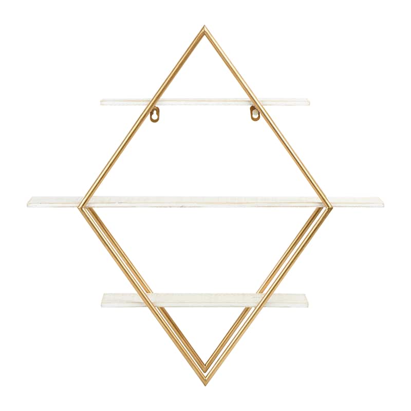 Wood and Iron Diamond Wall Shelf - White