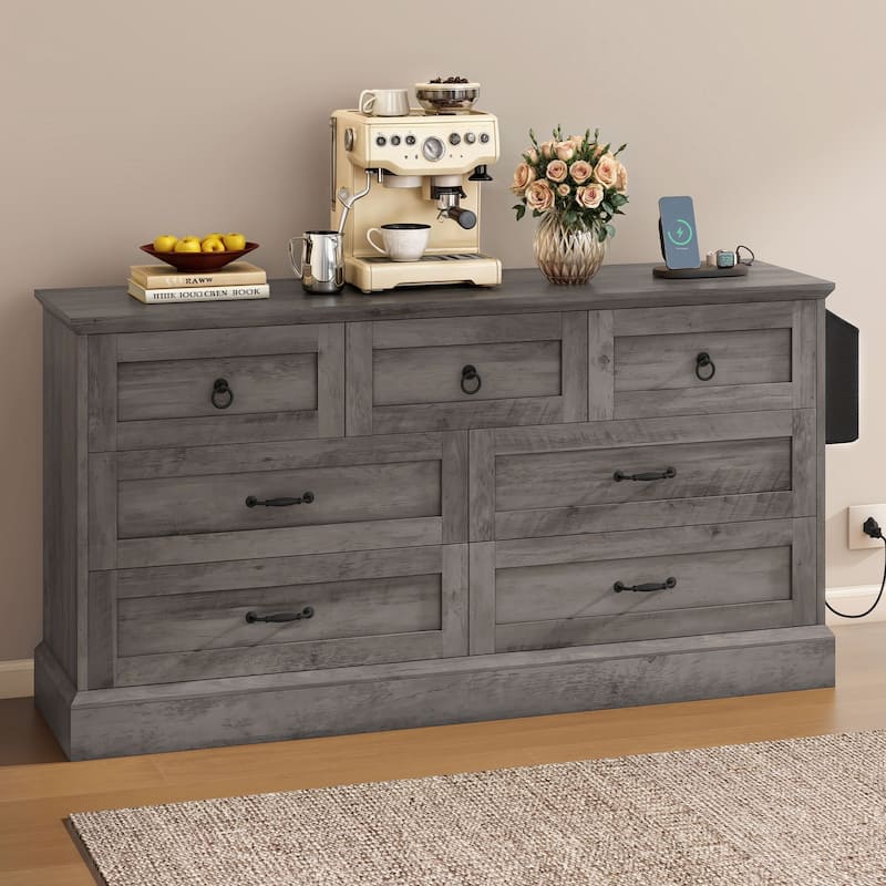 Moasis Farmhouse 59" 6 Drawer/7 Drawers Dresser Chest of Drawers Storage Organizer For Bedroom