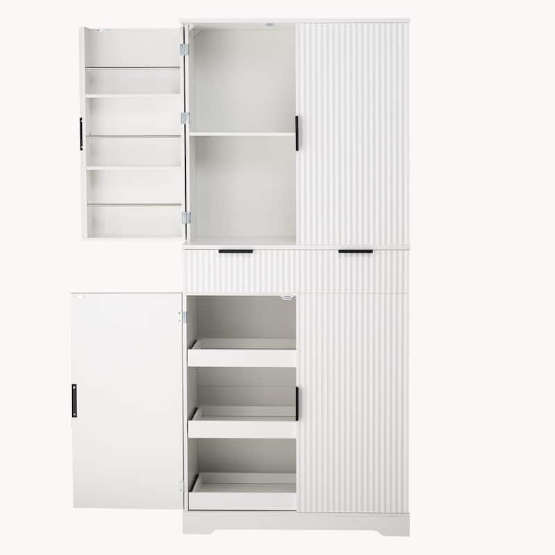 Kitchen Pantry Cabinet with 3 Pull Out Shelves, Pantry Storage Cabinet w/ 6 Door Shelf & Adjustable Shelf, Freestanding Cupboard