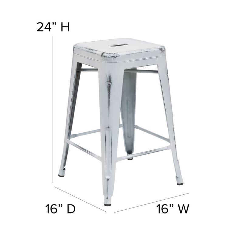 24" High Backless Distressed Metal Indoor-Outdoor Counter Height Stool