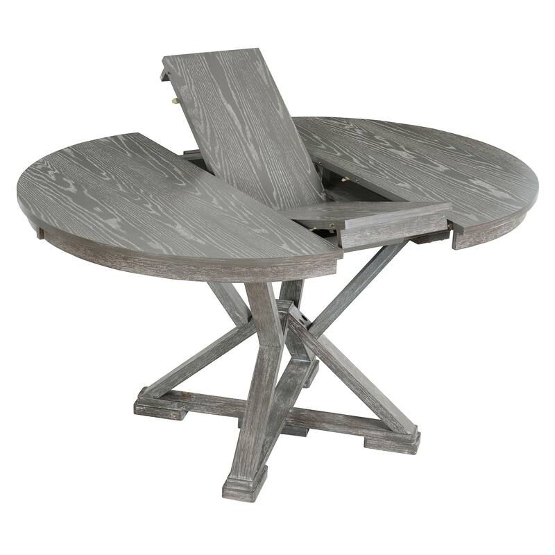 Vintage Extendable Dining Table Set, Gray Linen Upholstered Chairs Dining Table Coffee Table