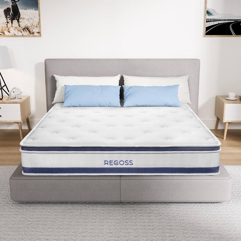10 Inch Innerspring Hybrid Full Size Mattress, Motion Isolation Individually Pocketed Coils Mattress - Blue
