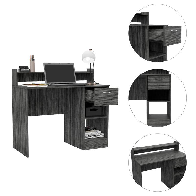 Modern Writing Desk with Storage Drawers, Open Shelf, and Stylish Hutch for Home Office or Study Room