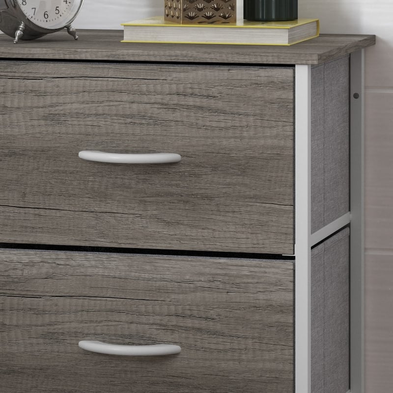 4 Drawer Vertical Storage Dresser-Wood Top & Fabric Pull Drawers