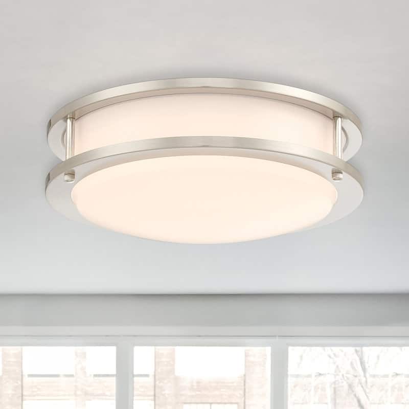 Designers Fountain DC Series 14 in. Modern Brushed Nickel Selectable 5 CCT Integrated LED Flush Mount for Bedrooms - Large
