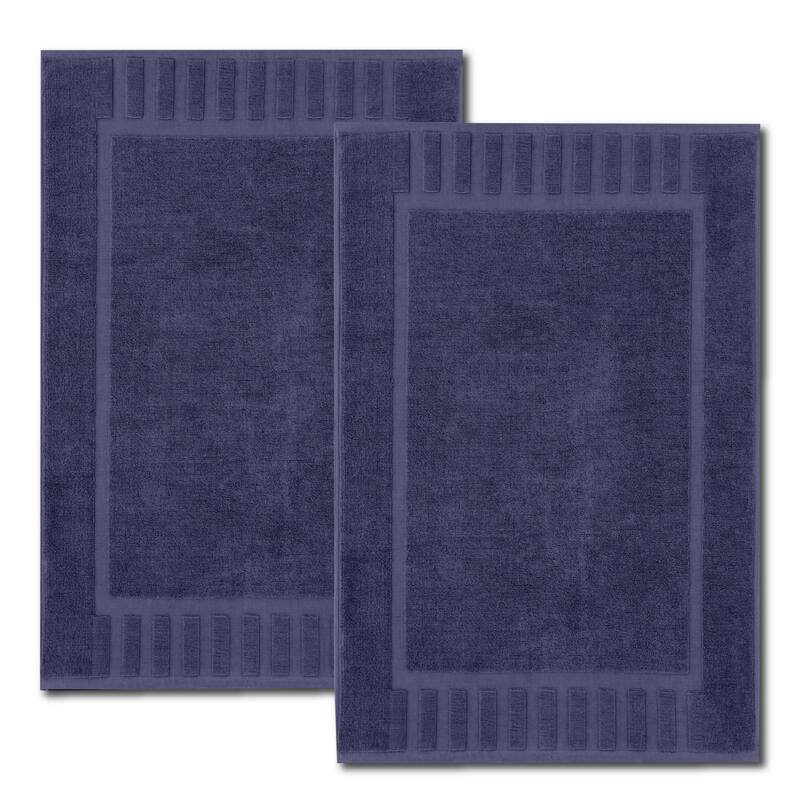White Classic Luxury Cotton Bath Mat 22x34 Set of 2 - Navy