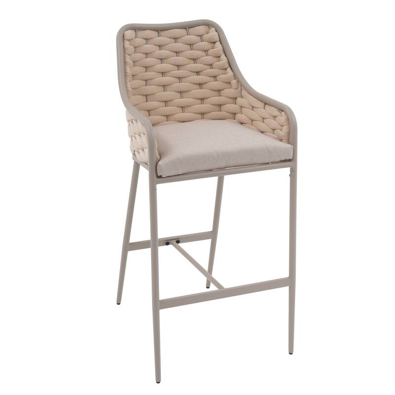 Outdoor Metal High Arm Barstool Chair with Cushions (set of 2)