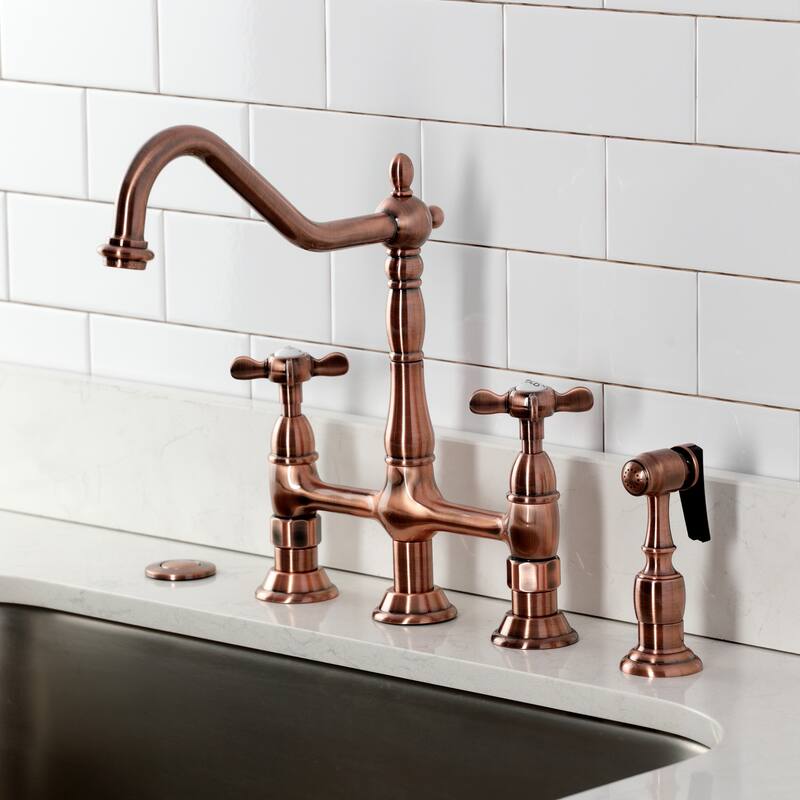 Kingston Brass Essex Bridge Kitchen Faucet with Brass Sprayer