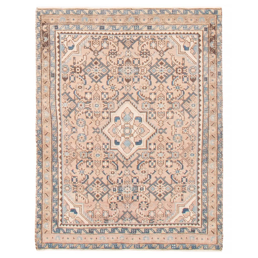 ECARPETGALLERY Hand-knotted Antalya Vintage Beige Wool Rug - 3'9 x 4'11