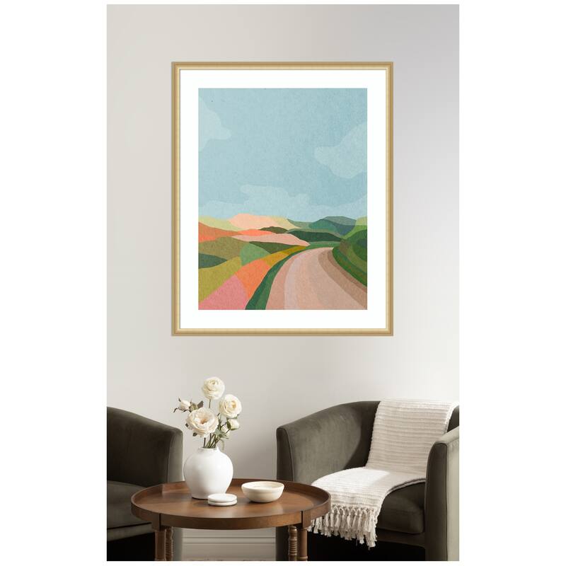 Kate and Laurel Framed Art Beautiful Landscape with Road by July Art Prints