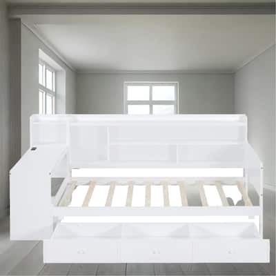 Daybed with Storage Drawers, Desk & USB Ports, Twin/Full Size Wooden Frame for Kids & Teens