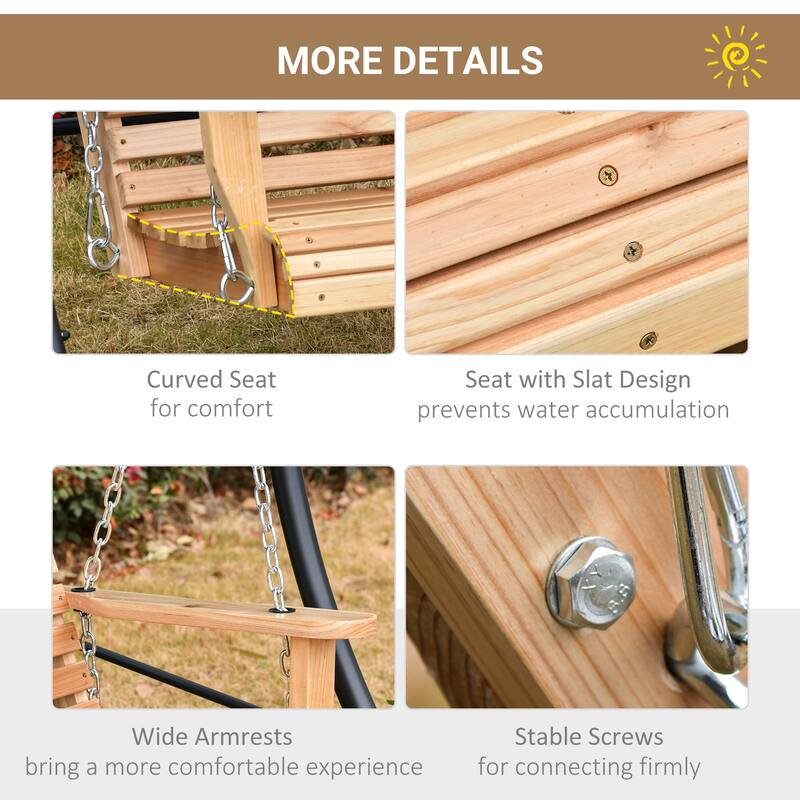 3-Seater Wooden Porch Swing, Patio Swing Bench with Folding Coffee Table, Cup Holders and Chains Included