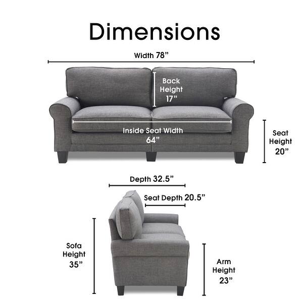 dimension image slide 0 of 11, Serta Copenhagen 78" Sofa Couch for Two People, Pillowed Back Cushions and Rounded Arms, Durable Modern Upholstered Fabric