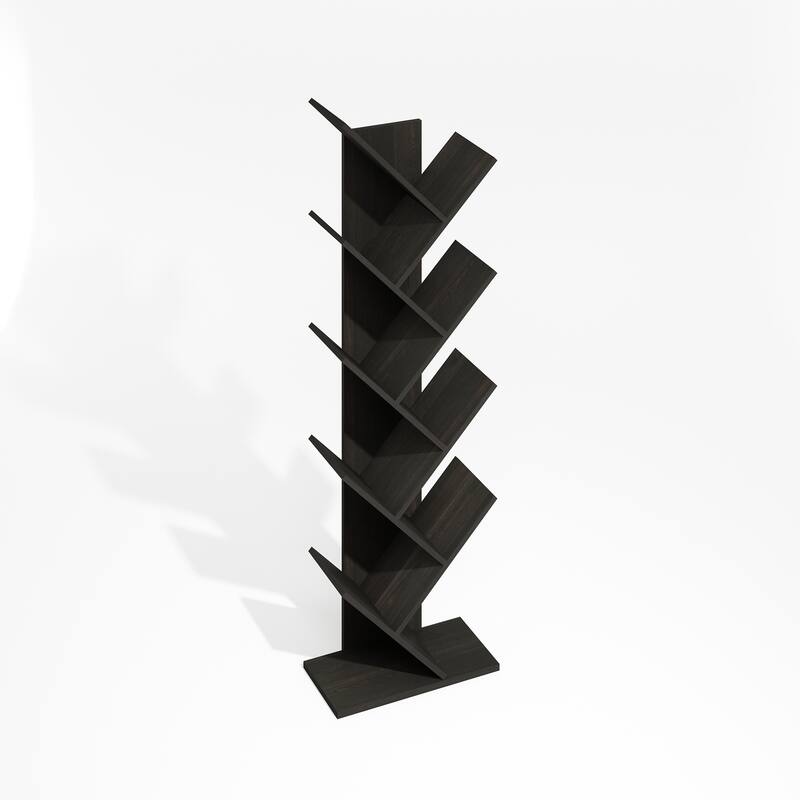 50.9 in. Tall Black Espresso Wood 9-Shelf Bookcase