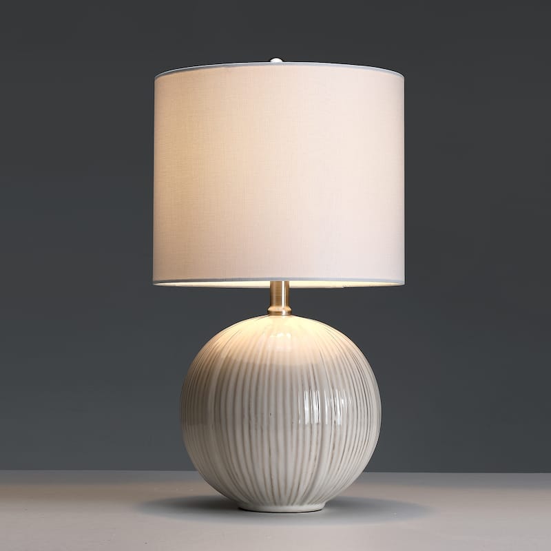 Ceramic White Lamp with White Drum Shade - 19 in. H - 19 in. H
