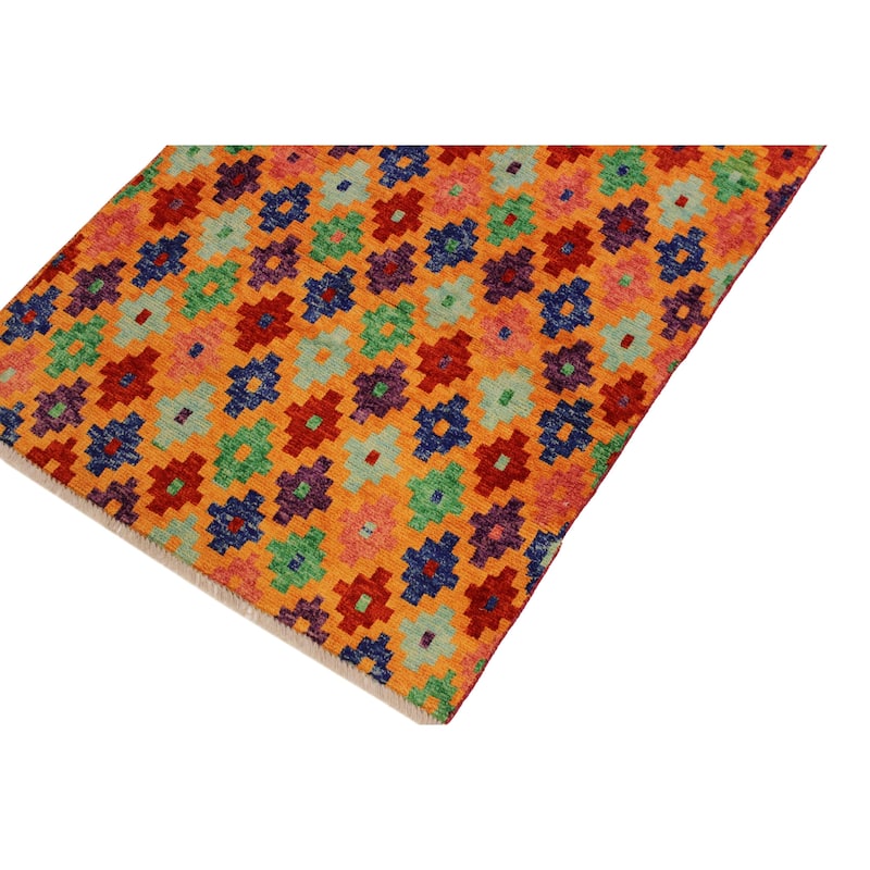 Eclectic Balochi Tang Orange/Red Hand Knotted Wool Rug - 3'4'' x 4'10''