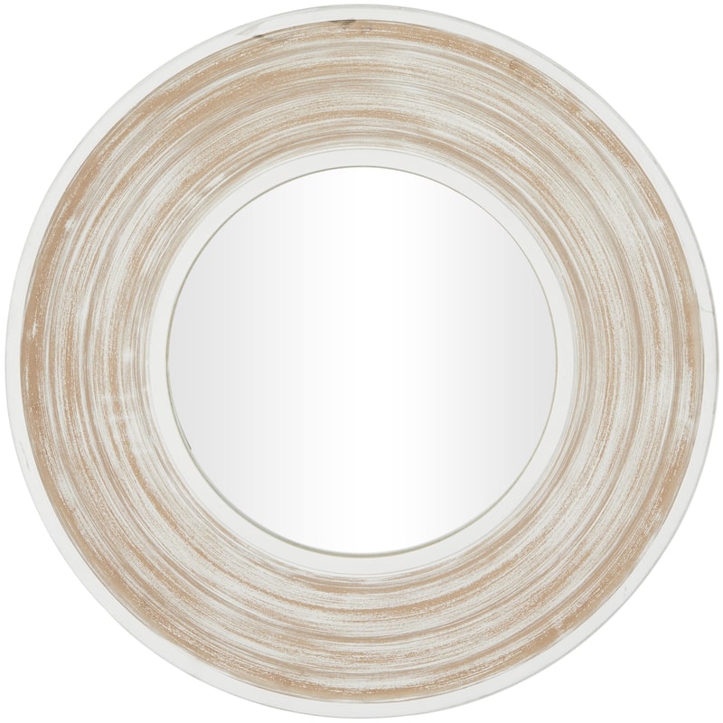 Wooden Room Wall Mirror with White Wash Effect - Cream - Roche River Decor - Beige - 35"D