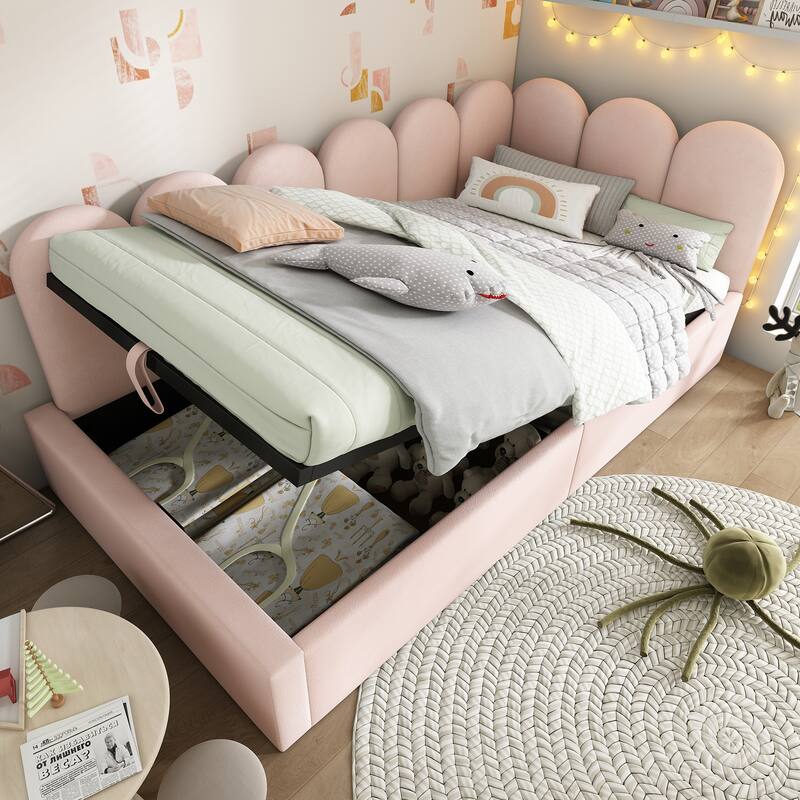 Roomfitters Upholstered Twin Size Ottoman Daybed with Storage, Sofa Bed with Metal Slat Frame, Velvet