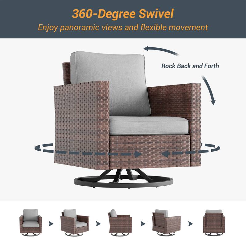 Livoosun Patio Outdoor Furniture Gray Rattan Swiveling Rocker Chairs Set With Thick Cushions