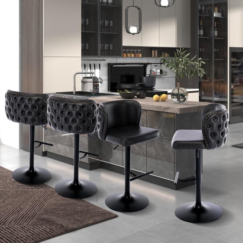 Upholstered Adjusatble Swivel Bar Stools Set of 2 - Black
