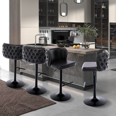 Upholstered Adjusatble Swivel Bar Stools Set of 2
