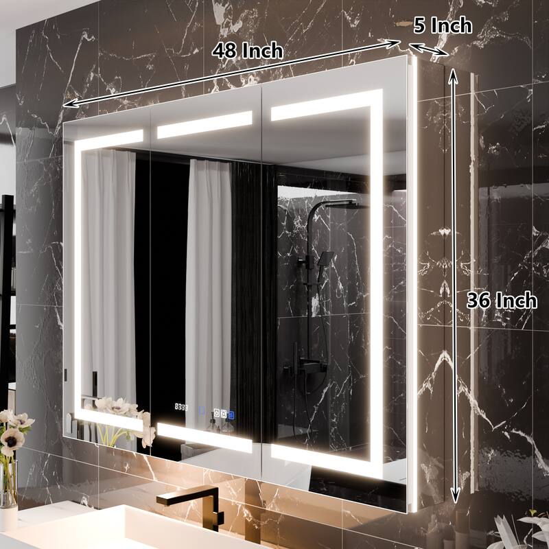 36'' H Recessed or Surface Mounted Bathroom LED Mirror Cabinet With Defogger, Dimmer, 10x magnifying